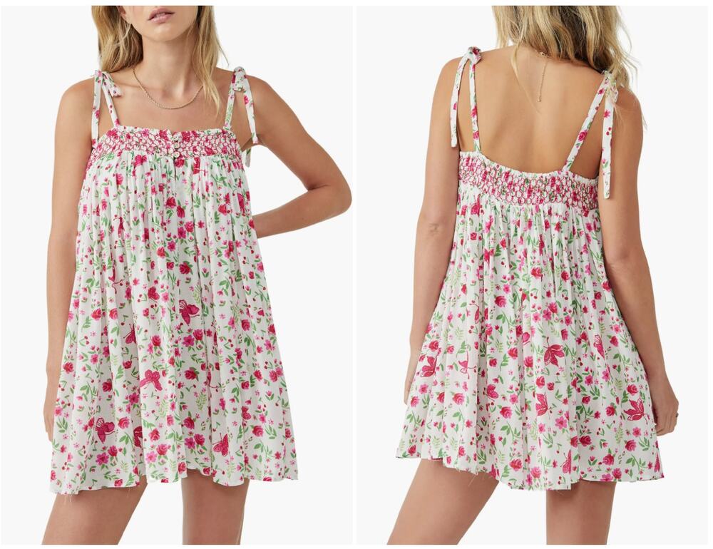 Free People Rule The World Romper Womens M Floral Butterfly Tie Strap Boho